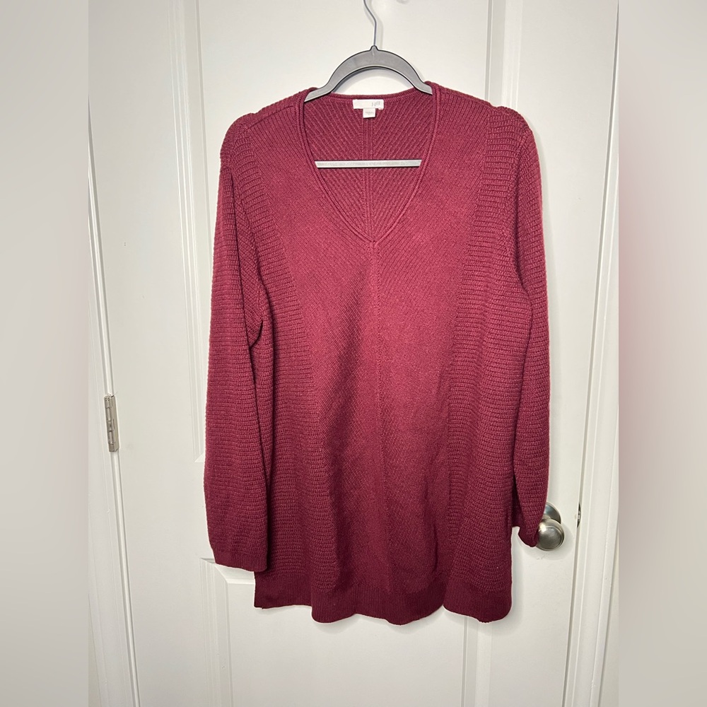 J. Jill Wine V Neck Long Sleeve Split Hem Tunic Sweater Women's Size Large